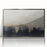 Framed wall art featuring an abstract design of strokes and lines in silver and white, elegantly displayed to enhance modern decor aesthetics.