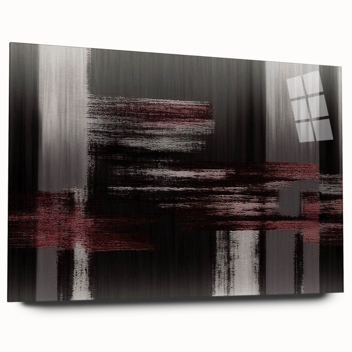 Abstract wall art featuring vibrant strokes and lines in a modern design, displayed in a sleek acrylic frame, capturing contemporary artistic expression and colors.