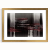 Abstract wall art featuring a dynamic composition of strokes and lines in warm tones, elegantly framed with a gold mat, ideal for modern decor.