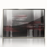Framed wall art featuring an abstract design with silver strokes and lines, showcasing a modern aesthetic, perfect for contemporary home decor.