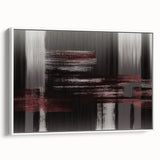 Framed canvas artwork showcasing an abstract design with colorful strokes and lines, set against a white background; ideal for modern home decor.