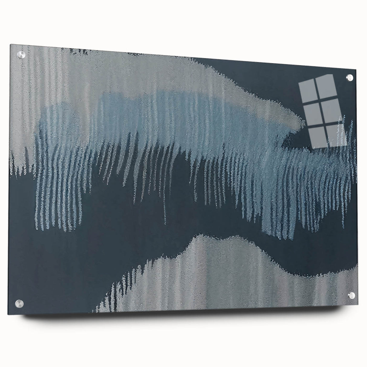Abstract strokes and lines design wall art collection displayed in a side view, featuring an acrylic glass frame with pins, showcasing vibrant colors and modern aesthetics. Ideal for contemporary home decor.
