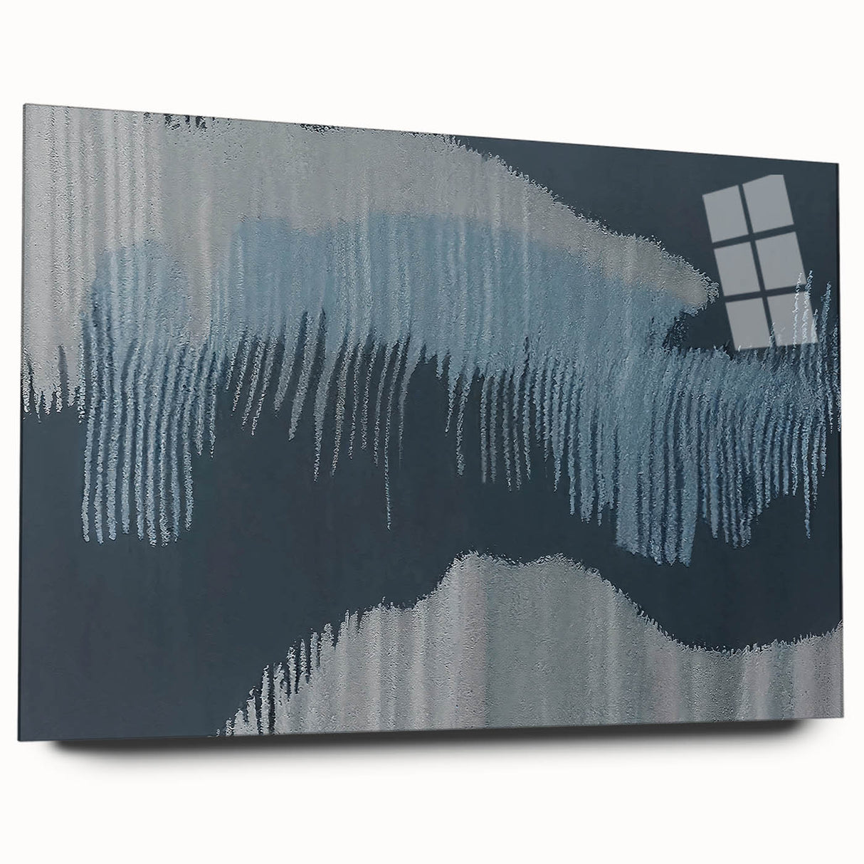 Abstract wall art piece showcasing vibrant strokes and lines in various colors, displayed in a sleek acrylic frame. Ideal for modern home decor accents.