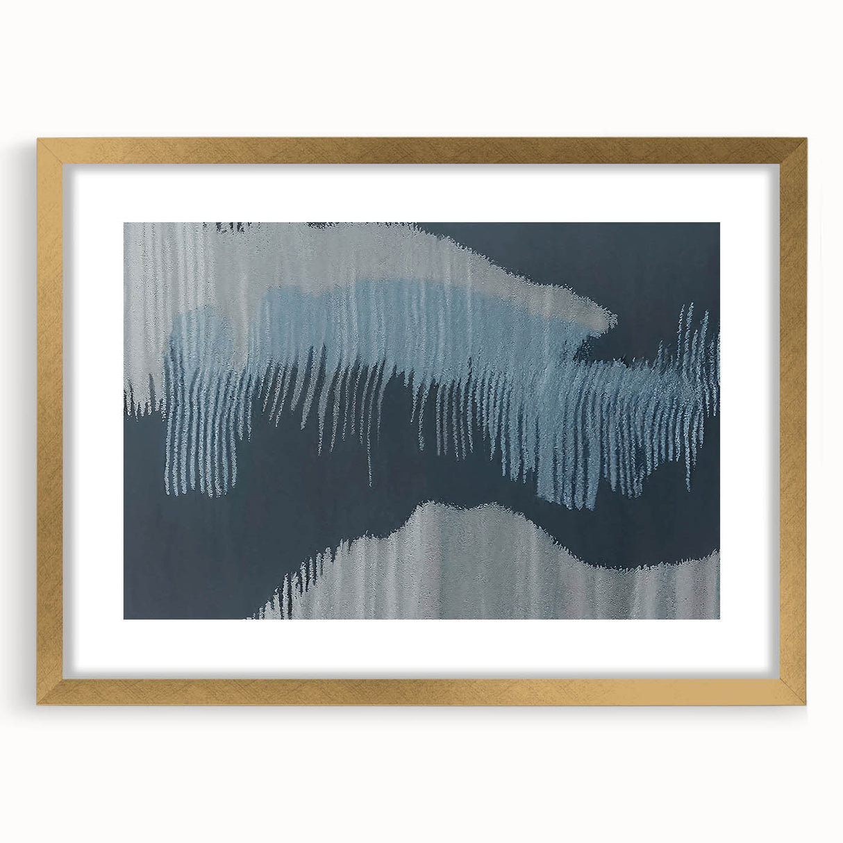Abstract wall art featuring dynamic strokes and lines in a contemporary design, framed with a gold finish, ideal for modern home decor.