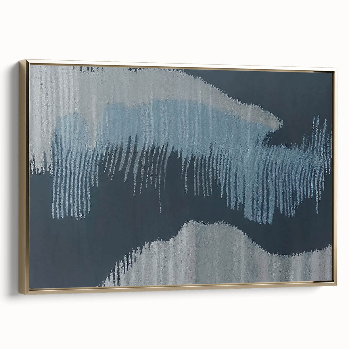 Framed wall art featuring an abstract design with gold strokes and lines on a textured canvas, showcasing a modern aesthetic perfect for contemporary decor.