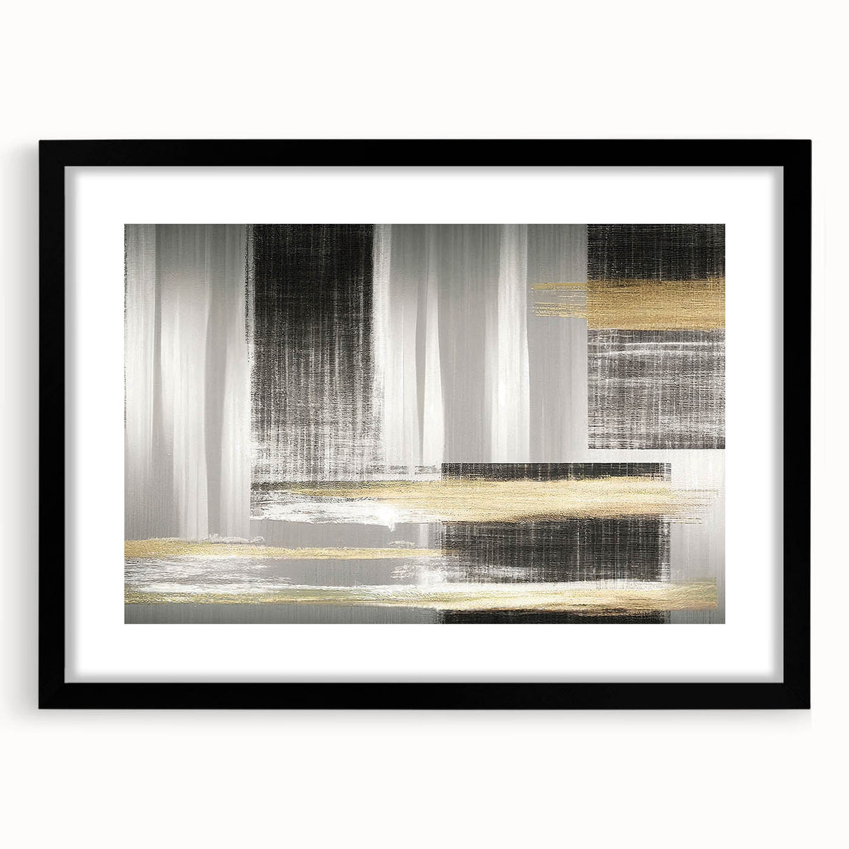 Abstract strokes and lines design wall art collection featuring a modern black frame and mat, perfect for contemporary home decor. Ideal for adding a stylish touch.