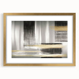 Abstract strokes and lines design wall art framed in gold, featuring a modern aesthetic with a mat finish, perfect for contemporary home decor. Ideal for adding elegance to living spaces.