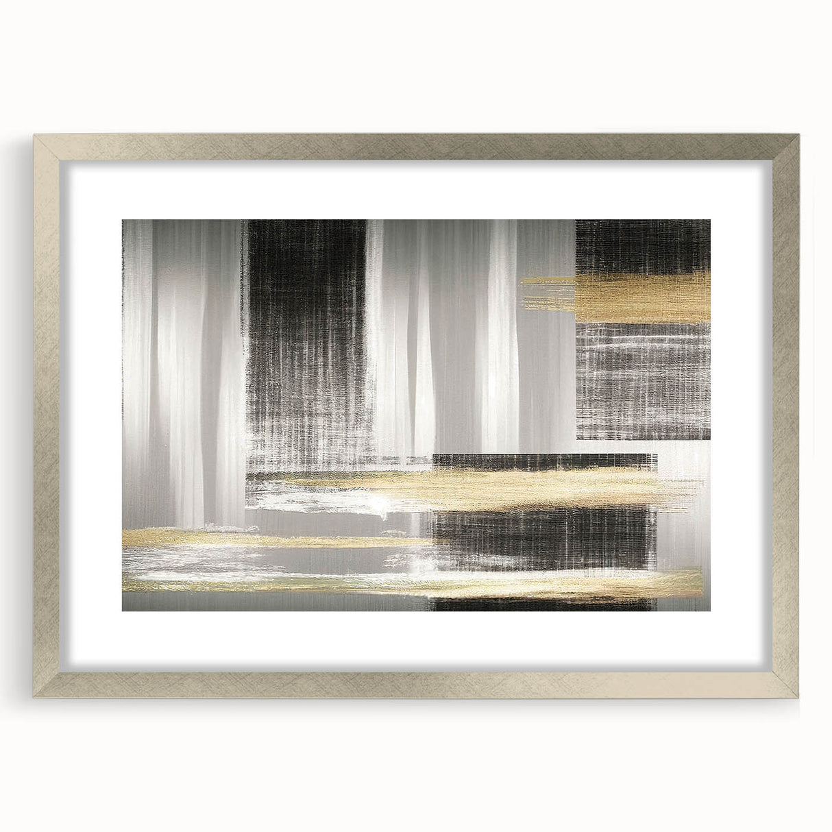 Abstract wall art featuring a collection of colorful strokes and lines, framed in a sleek silver frame with a mat, showcasing a contemporary design ideal for modern decor.
