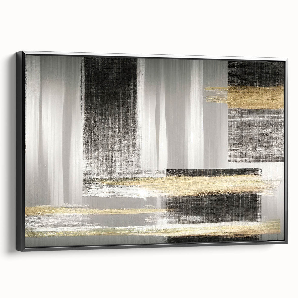 Framed canvas wall art showcasing an abstract design of colorful strokes and lines, displayed from a black side view, perfect for modern home decor.
