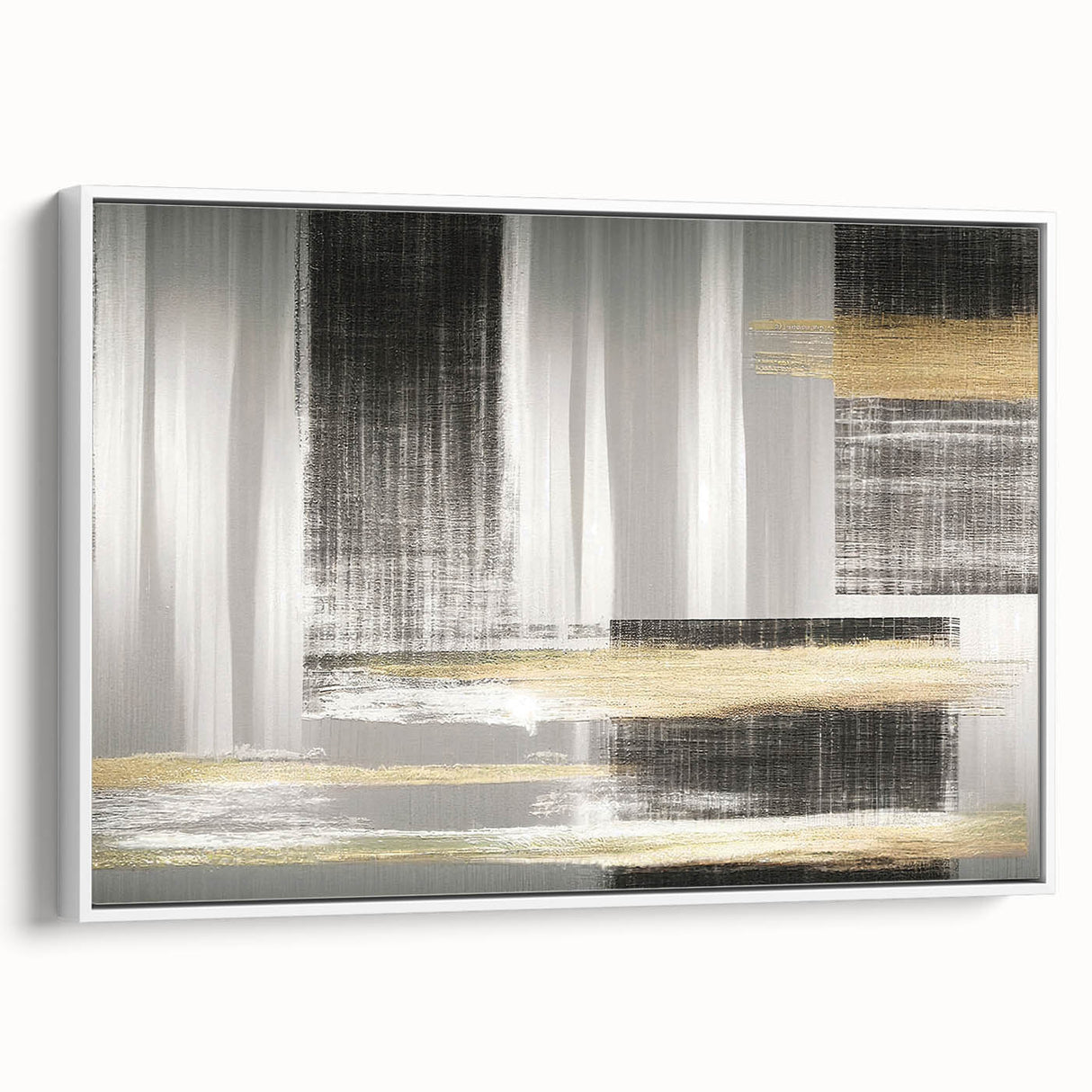 Framed wall art featuring an abstract design of colorful strokes and lines on a white background, showcasing modern artistry perfect for contemporary home decor.