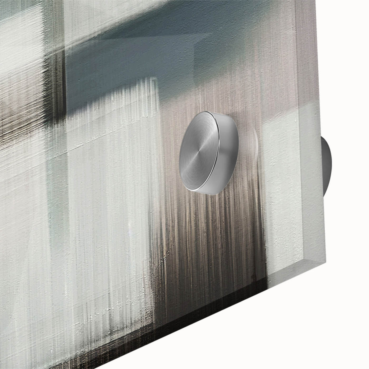 Close-up of an abstract wall art piece featuring vibrant strokes and lines in blue, gold, and white, showcasing intricate details on acrylic glass for modern decor.