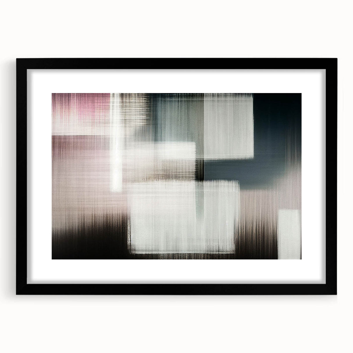 Abstract strokes and lines design wall art framed in black, showcasing contemporary artistic style with a matte finish, ideal for modern home decor.