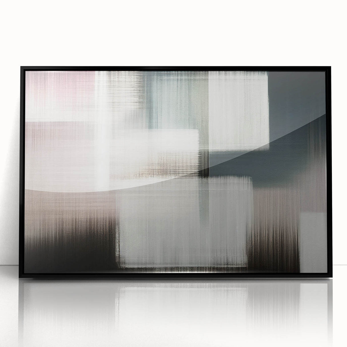 Framed acrylic wall art showcasing an abstract design with colorful strokes and lines, featuring a sleek black frame that enhances modern decor aesthetics.