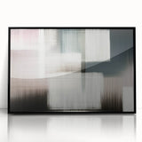 Framed acrylic wall art showcasing an abstract design with colorful strokes and lines, featuring a sleek black frame that enhances modern decor aesthetics.