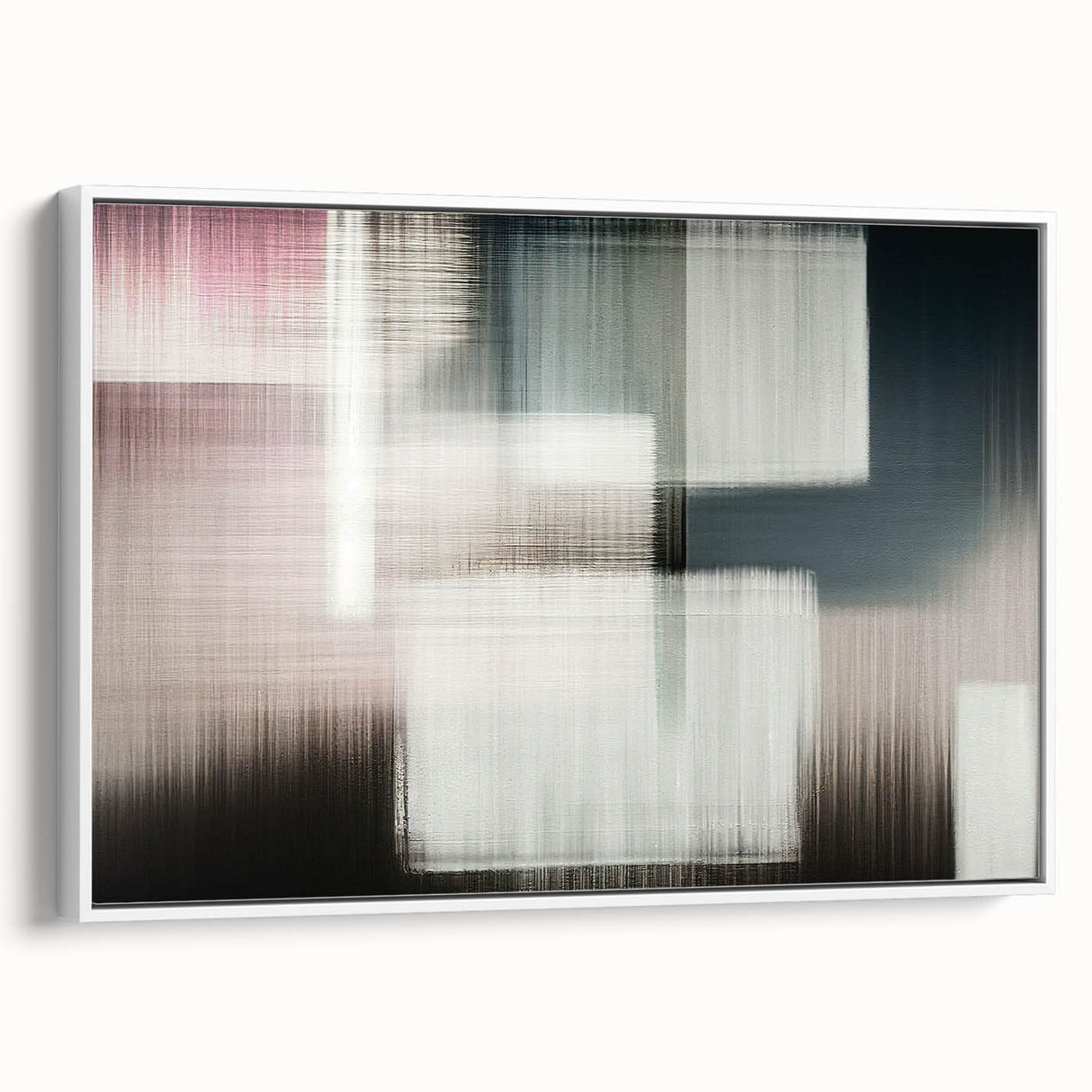 Framed abstract wall art featuring colorful strokes and lines on a white background, showcasing a modern design perfect for contemporary home decor.
