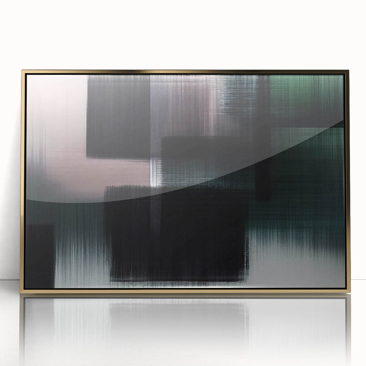 Framed abstract wall art featuring dynamic strokes and lines in gold and neutral tones, perfect for modern home decor. Ideal for adding elegance to living spaces.