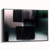Framed canvas wall art featuring an abstract design with colorful strokes and lines, showcasing a modern aesthetic. View highlights the sleek black frame.