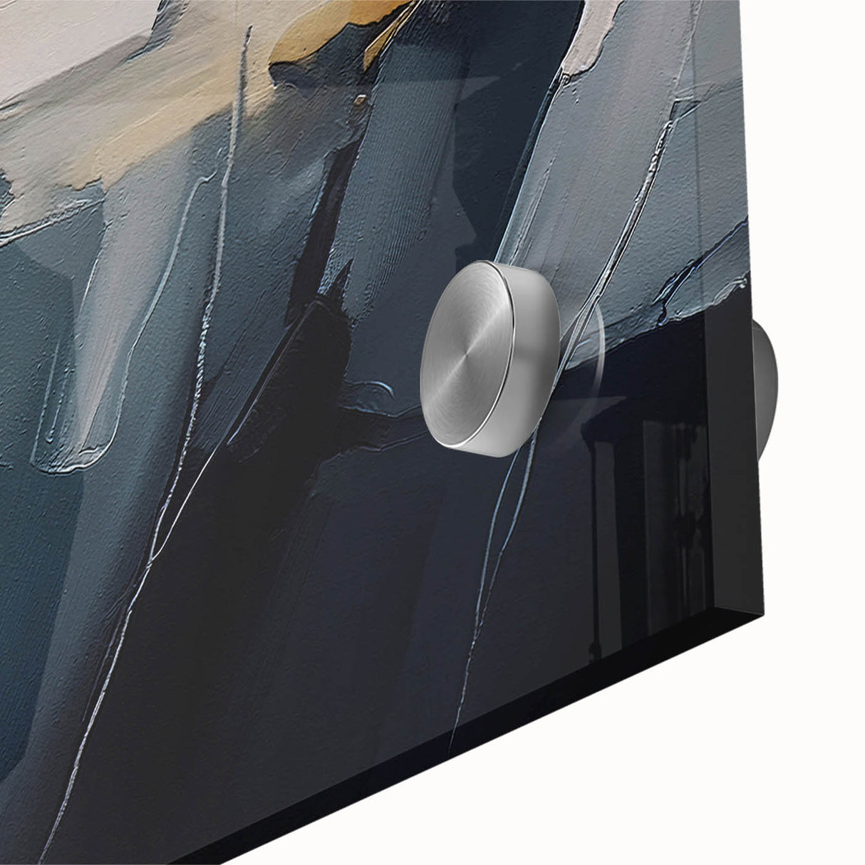 Close-up of an abstract wall art design showcasing vibrant strokes and lines in a modern acrylic glass finish, perfect for contemporary decor.