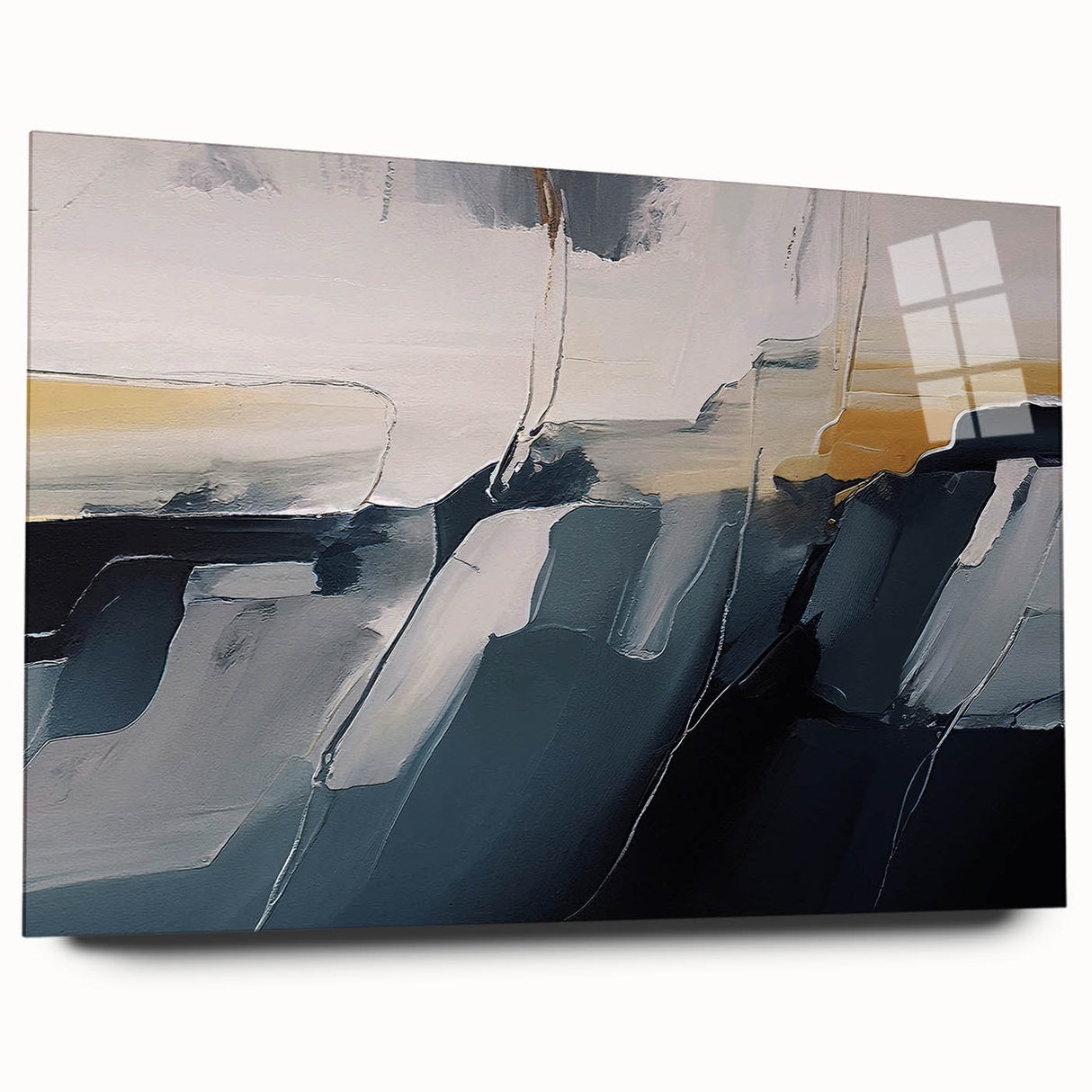 Abstract wall art featuring colorful strokes and lines, displayed in a sleek acrylic frame, showcasing modern design aesthetics and vibrant hues. Ideal for contemporary decor.