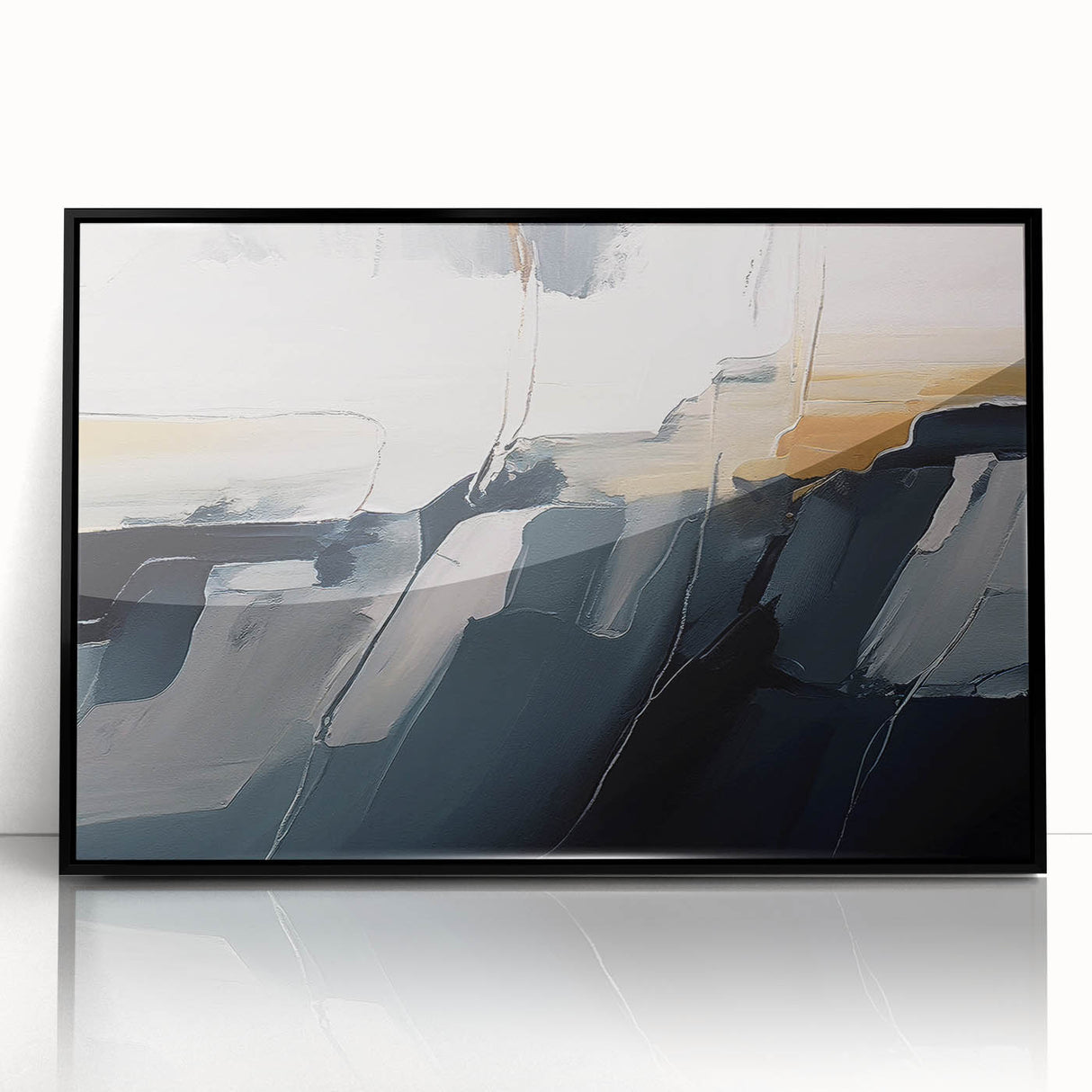 Framed wall art featuring an abstract design of colorful strokes and lines, set against a black background, perfect for modern decor. The sleek acrylic frame enhances the vibrant colors, making it an eye-catching statement piece for any room.