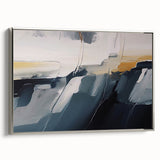 Framed wall art featuring an abstract design of colorful strokes and lines, set in a stylish silver frame, perfect for modern decor and home styling.