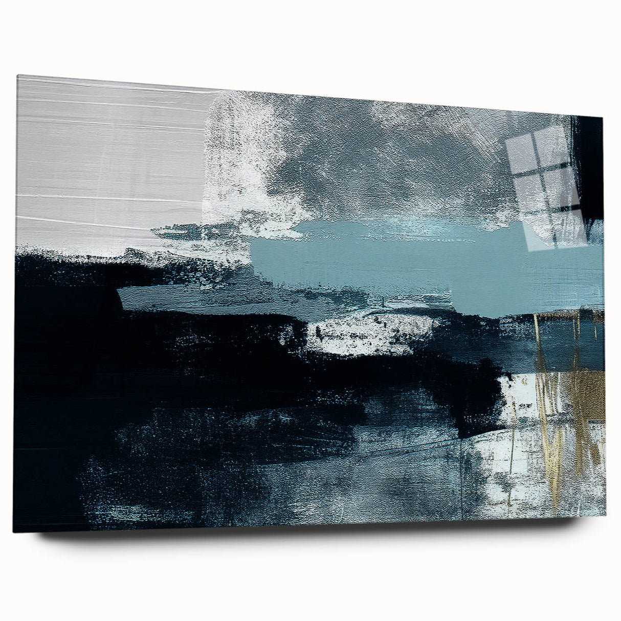 Abstract strokes and lines design wall art featuring vibrant colors and dynamic shapes, presented in a sleek acrylic glass frame for modern decor enhancement.