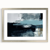 Abstract wall art featuring intricate strokes and lines in a modern design, framed with a silver mat, ideal for contemporary home decor. Perfect for adding an artistic touch to any room.