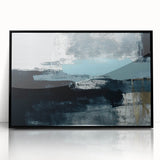 Framed acrylic wall art featuring an abstract design of colorful strokes and lines, set against a sleek black background, perfect for modern home decor.