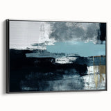 Framed canvas wall art showcasing a modern abstract design of strokes and lines in black, offering a stylish side view, perfect for contemporary decor.