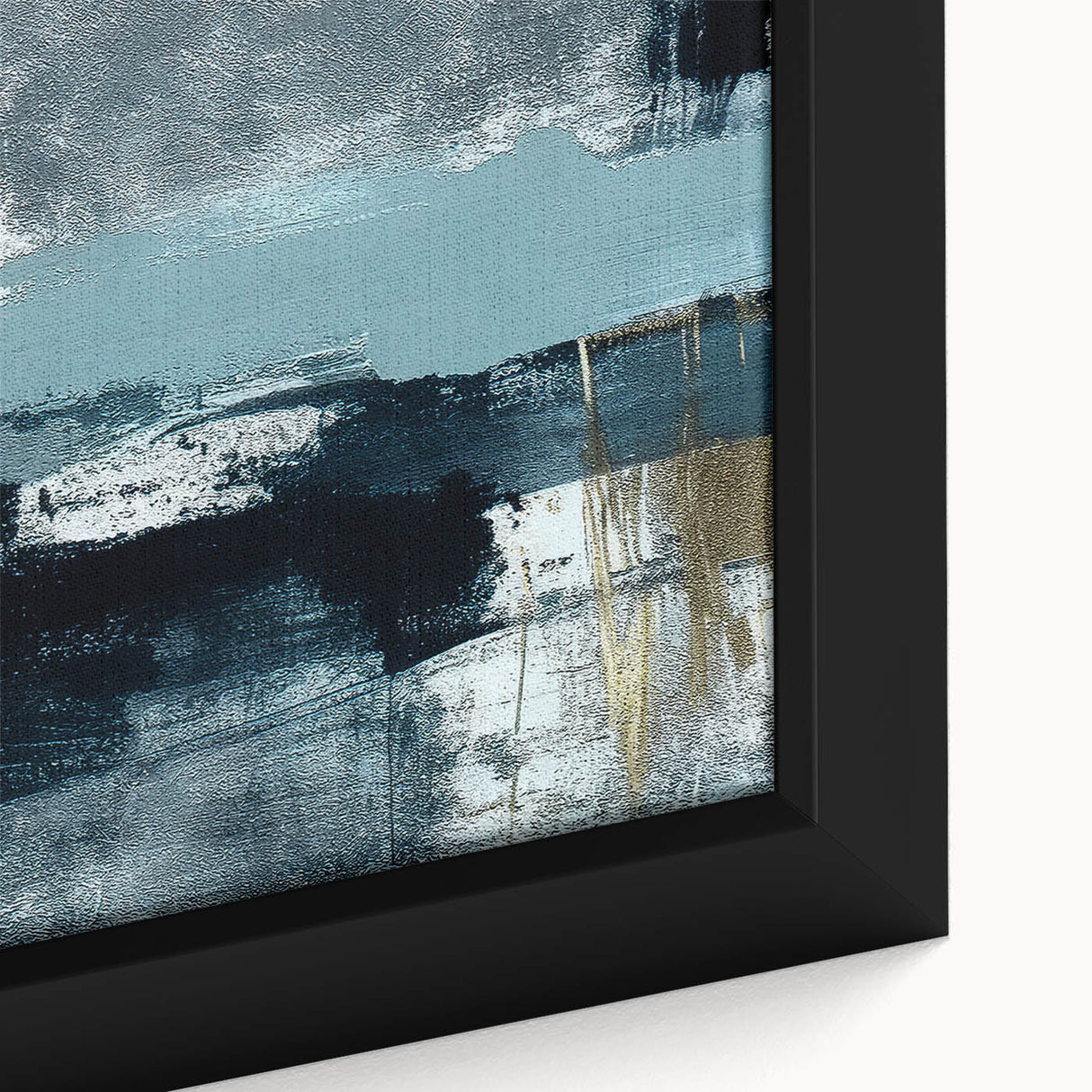 Framed canvas wall art showcasing an abstract design with colorful strokes and lines, perfect for modern home decor. Close-up highlights vibrant textures and details, enhancing any interior space.