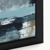 Framed canvas wall art showcasing an abstract design with colorful strokes and lines, perfect for modern home decor. Close-up highlights vibrant textures and details, enhancing any interior space.