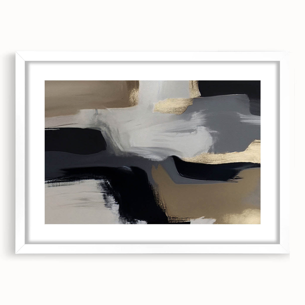 Abstract wall art featuring dynamic strokes and lines in shades of blue, gray, and white, framed with a mat, perfect for modern home décor and artistic spaces.