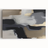 Abstract wall art featuring vibrant strokes and lines in shades of blue, orange, and white, displayed on stretched canvas for modern home decor. Ideal for adding a contemporary touch to living spaces or offices.