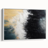 Framed wall art showcasing an abstract design with dynamic strokes and lines in a minimalist color palette, displayed from a side view, perfect for modern decor.