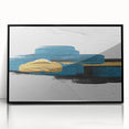Framed wall art featuring an abstract design of colorful strokes and lines, set in a sleek black frame, perfect for modern home decor or office spaces.