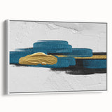 Framed canvas wall art showcasing an abstract design of colorful strokes and lines, presented in a sleek white frame, perfect for modern home decor.