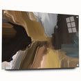 Abstract wall art featuring vibrant strokes and lines in a modern design, displayed in a side view with acrylic glass and pins for an elegant presentation.