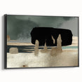 Framed canvas wall art featuring an abstract design of colorful strokes and lines, showcased in a sleek black frame, ideal for modern home decor.