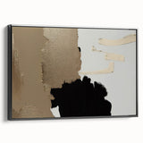 Framed canvas wall art showcasing an abstract design with dynamic strokes and lines in black, perfect for modern decor. Side view highlights the sleek frame and artistic details, ideal for enhancing living spaces with contemporary elegance.