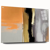 Abstract wall art design showcasing vibrant strokes and lines in a modern acrylic glass frame, side view with visible mounting pins for easy display.