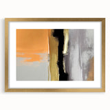Abstract strokes and lines design in a gold-framed wall art piece, showcasing a modern aesthetic with a mat finish, perfect for contemporary decor.