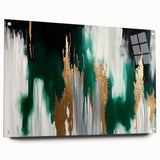 Abstract wall art featuring colorful strokes and lines, displayed in a sleek acrylic frame with stylish pins, perfect for modern home decor.