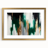 Abstract strokes and lines in a modern gold-framed wall art piece, showcasing a sophisticated design perfect for contemporary decor settings, highlighting elegance and style.