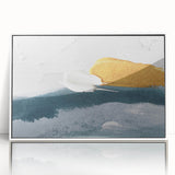 Framed wall art featuring an abstract design of colorful strokes and lines on a white background, perfect for modern home decor and office spaces.