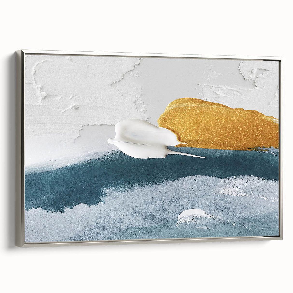 Framed abstract wall art showcasing dynamic strokes and lines in silver tones, perfect for modern decor. Ideal for enhancing living spaces with contemporary elegance.