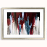 Abstract strokes and lines design in a sleek silver frame with matting, showcasing modern wall art ideal for contemporary decor. Perfect for living rooms or offices.