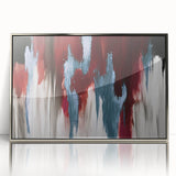 Framed wall art featuring an abstract design of colorful strokes and lines in a modern aesthetic. The artwork is displayed in a sleek silver frame, enhancing its contemporary appeal. Perfect for adding a vibrant touch to any living space or office decor.