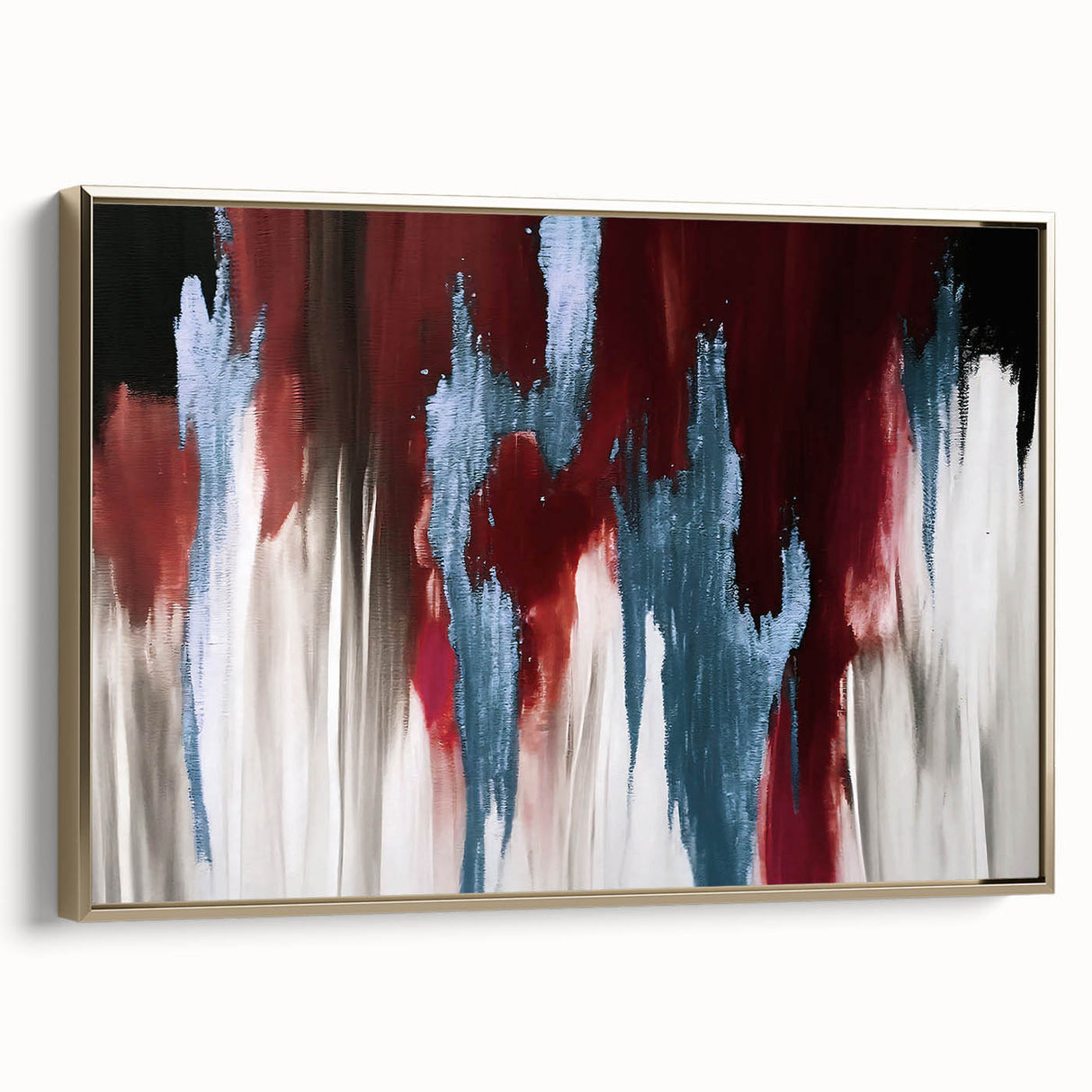 Framed canvas wall art showcasing an abstract design of gold strokes and lines, elegant side view highlighting its modern aesthetic and texture, perfect for contemporary decor.