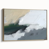 Framed canvas artwork showcasing an abstract design with gold strokes and lines, elegantly displayed from a side view, perfect for modern home decor.