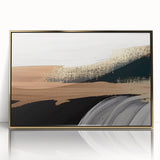 Framed acrylic wall art showcasing an abstract design with gold and black strokes, ideal for modern decor. Perfect for adding elegance to living spaces.